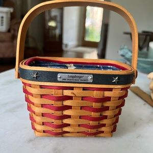 Longaberger 2001 Inaugural Basket, Liner, & Protector w/red and blue trim